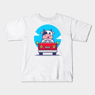 Cute Cow Driving Car Kids T-Shirt